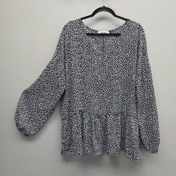 Unknown Tops - Haptics Shirt Womens Large Black White Dalmatian Dot Peplum Long Sleeve Boho